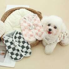 Checkerboard Button-Up Cardigan With Leash For Pets, Warm Lined For Autumn/Winter