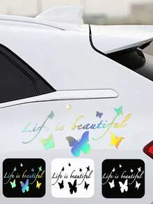 1pc Fashionable Butterfly Car Sticker, Reflective Butterfly Floral Engine Hood Car Decal