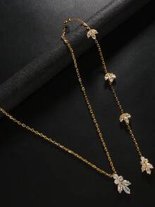 1pc Sexy Tassel Back Chain Body Chain, Minimalist European Style Bridal Leaf Necklace