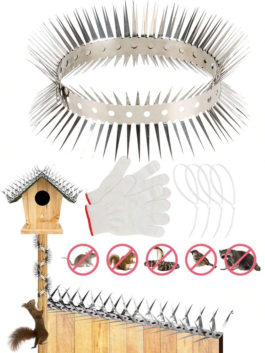 Heavy Duty Squirrel Baffle Spikes 39inch Stainless Steel Anti Climb Strips Animal Deterrent For Bird Feeders,Gardens & Roof Protection Stops Raccoons,Snakes - Bạc - Xem 1
