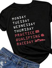 Racing Cars Shirt For Women Race Week Shirts Short Sleeve Tee For Car Lover - 黑色 - 查看 1