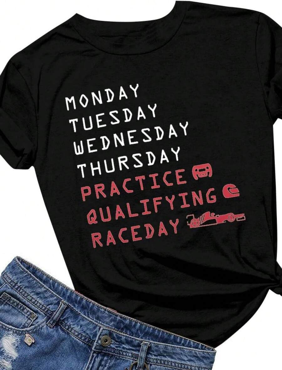 Racing Cars Shirt For Women Race Week Shirts Short Sleeve Tee For Car Lover - 黑色 - 查看 1