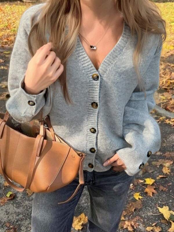 Cárdigan de punto con botones de ajuste holgado y unicolor, suéter de manga larga, adecuado para primavera, otoño e invierno