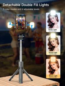 AXNEN 便携式LED补光自拍杆，可伸缩自拍杆三脚架，无线遥控三脚架，轻巧便携，兼容 16/15/14/13/12 Pro/Xs Max/X/8 Plus、安卓手机、GoPro，适用于自拍/直播/摄影 - 彩色 - 查看 4