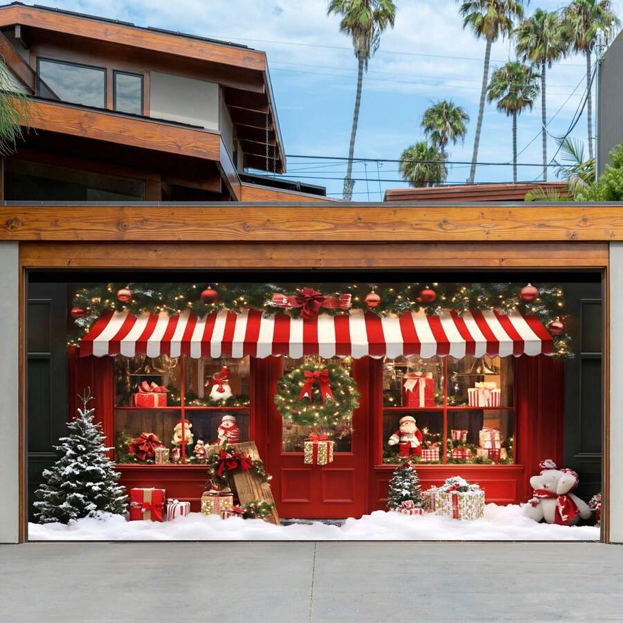 1pc Christmas Red House Outdoor Garage Door - Angel Theme, No Power Required - Perfect For Holiday Parties And Daily Decoration