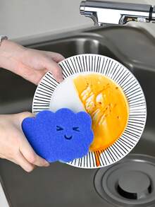 3pcs Double-Sided Sponge Set, Suction Cup Sponge Holder, Self-Draining Kitchen & Bathroom Sink Storage Rack, Includes Double-Sided Dish Sponge, Suitable For Bathroom, Kitchen And More - A - View 3