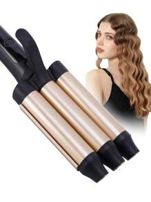 Three Barrel Curling Iron Wand Hair Waver, 1 Inch Ceramic Tourmaline Triple Barrels, Beach Wave Hair Curler, With Dual Voltage Crimper Hair Tool