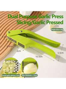 2-In-1 Kitchen Garlic Press, Garlic Slicer, Garlic Mincer, Manual Garlic Press, Garlic Crusher, Multi-Function Garlic Press & Slicer, Manual Garlic Masher, Suitable For Making Garlic Paste, Garlic Slices, Ginger Slices, Ginger Paste