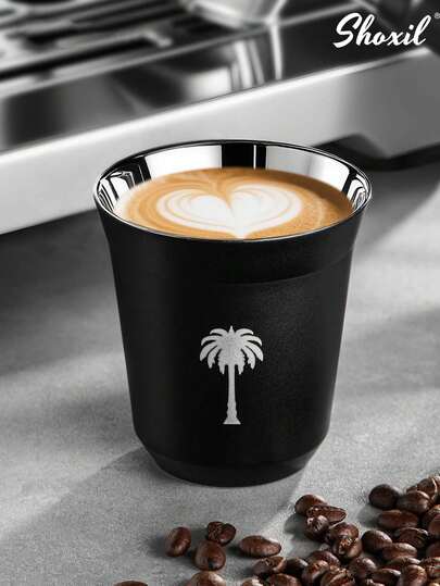 shoxil 1 件 80/160 毫升不锈钢咖啡杯、咖啡杯、浓缩咖啡杯、茶杯、沙特风格椰子树图案、双层隔热杯、沙特阿拉伯国庆版、便携耐用茶杯，带有沙特阿拉伯徽章，适合家庭、酒店、露营和办公室使用，沙特阿拉伯国庆