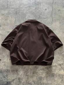 Áo sơ mi nam tay ngắn dáng rộng, thoải mái, đi học - Cà phê nâu - Xem 2