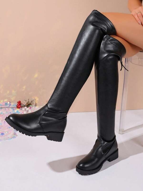 Girl's Autumn/Winter New High Tube Over-The-Knee Boots, Loose British Style Low Heel High Tube Boots, Suede Comfortable Breathable Girl's Tube High Boots, Fashion Boots, Suitable For Teenagers