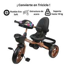 Triciclo Infantil Tipo Carriola Con Bastón Ajustable Luz Y Sonido - Negro - Ver 5