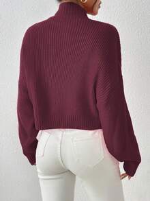 Women's Cute Short Sweater, Casual Lightweight & Comfortable Ribbed Knit Pullover - Red Violet - View 3