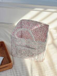 1 pieza Cesta de almacenamiento con estampado floral todo sobre acolchado, cesta de lavandería de gran capacidad, cesta de aperitivos, bolsa de almacenamiento portátil plegable con asa para mujeres y niñas, cesta de almacenamiento desmontable para cosméticos, juguetes, cuidado de la piel, maquillaje, multiusos, organizador de cosméticos, decoración del hogar, sala de estar, dormitorio, baño, artículos esenciales para el dormitorio - Multicolor - Ver 9