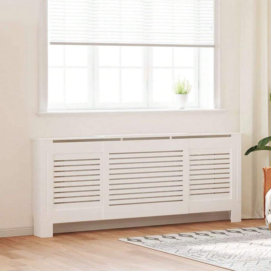 vidaXL Cubierta de radiador de MDF de 205 cm - Blanco - Ver 1