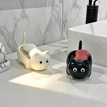 1PC Plastic Cute Cat Soap Dish, Self-Draining Bar Soap Holder For Shower, Decorative Soap Tray For Bathroom Sink Kitchen Counter, Easy Clean Soap Saver Tray
