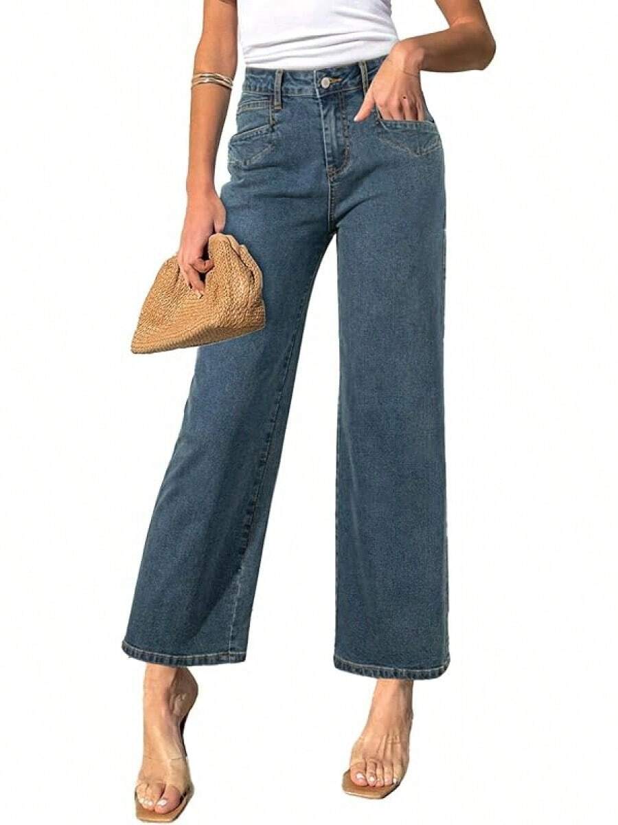 Sidefeel Wide Leg Jeans Straight Leg Denim Pants Zimbaplatinumhalloween - Màu xanh cổ điển - Xem 1