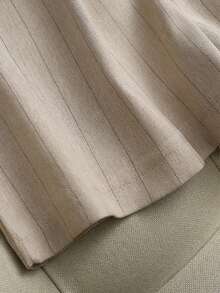 休闲条纹宽松阔腿短裤，宽松条纹卡其色百慕大阔腿裤，女士秋装，返校服，女士商务通勤