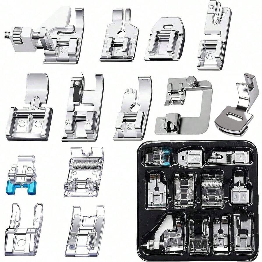 1/6/11pcs Modern Iron Alloy Household Sewing Machine Presser Foot Set, Zigzag, Straight Stitch, Roller, Sewing Machine Presser Foot Attachments, Suitable For Singer, Brother, Janome And Other Low Shank Adapters