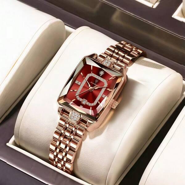 POEDAGAR Luxury Watch For Woman Waterproof Calendar High Quality Ladies Watch Stainless Steel Fashionable Women's Clothing Jewelry Accessories Elegant+Box Japan Imported Quartz Movement Birthday Gift Mom Wife Friends Lovers Souvenirs Back To School Essentials