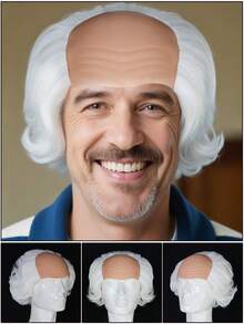 Synthetic Hair Bald Wigs - Party Horror Clown Joker Devil Wig & Old Man With Beard Grandpa Wig & Monk/Wizard Wig & Thick Bald Skin Head Hairless Fake Skull Wig & Short Curly Funny Holiday Cosplay Wig, Christmas Disco Rocker Ghost Evil Scary Killer Costume Hairpieces, Movie Character Fake Hair, Creepy Masquerade Balls, Birthday Celebration Decor/Props