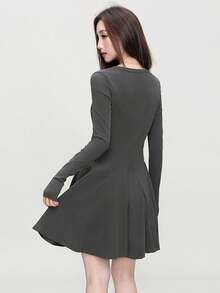 Sexy Long Sleeve Dress, 2025 Autumn Fashion V-Neck Comfortable Versatile Slim Fit Women Short Dress
