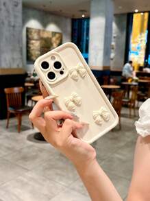 1 pièce Étui de téléphone beige avec décoration de papillon mignon, compatible avec Apple 11/12/13/14/11 Pro Max/12 Pro Max/13 Pro Max/14 Pro Max/XR/15/15 Pro/15 Pro Max/16/16 Pro/16 Pro Max