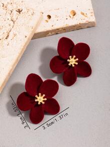 أقراط أنيقة بتصميم زهري بلون البرغندي للنساء، إكسسوارات أقراط أنيقة، مناسبة للخريف والشتاء