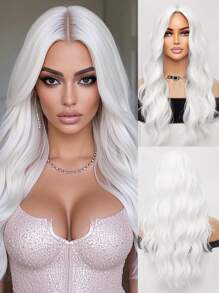 洛丽塔假发白色 26 英寸长卷发波浪角色扮演假发合成耐热纤维假发易于护理中分水波造型适合女性日常佩戴万圣节假发圣诞音乐节假发服装假发返校派对 - 白色 - 查看 2