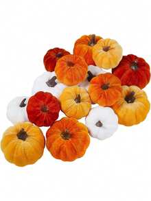 1/4/8/16 pièces Décorations de citrouille en velours faux, mousse artificielle aléatoire, décorations de citrouille convenant pour la maison d'automne, les décorations de ferme, de récolte, d'action de grâce et d'Halloween. Diverses décorations de récolte de campagne imitées. Citrouille en velours, citrouille en mousse, orange rouille, blanc, convenant pour les décorations de table d'automne de mariage de ferme.