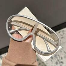 Women's Retro Large Frame Round Fashion Glasses - Metal Frame With Acetate Lenses, Retro Oval Shape, Metal Texture Suitable For Parties And Daily Wear, Fashion Statement, Party Accessories, Large Glasses, Metal Glossy Glasses - 漸變銀色 - 查看 12
