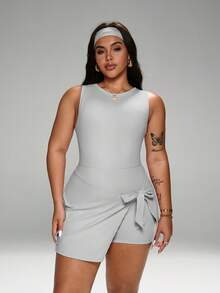 FWH Plus Size Curve-Enhancing, Women's Sculpting Workout Dress - Adjustable Bow Waist, 4-Way Stretch Fabric, Butt-Lifting Silhouette In Naked-Feel Fabric, Elastic Waist Tie + Glute-Sculpting Skirt, Gusseted Crotch, Essential Stretch Yoga Dress, Dress For Summer Women