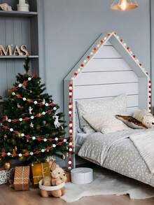 2pcs-Red & White Felt Ball Garland,Christmas Pom Pom Garland, 30 Colorful Pom Pom Garland Decoration, Boho Style For Wall Decoration, Thanksgiving Decoration Felt Ball Garland Red & White Felt Ball Garland Garland Hanging Supplies,Red White Pompom Bead Ornament String Banner Garland