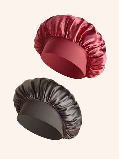 2 piezas/1 pieza Gorro de seda para dormir, gorros de satén para el cabello, gorro de dormir de seda con banda elástica suave, envoltura de cabello de seda para mujeres con cabello rizado, gorros de unicolor de ala ancha con elástico de satén sedoso, estilo casual cómodo y transpirable, gorro de cuidado del cabello de uso diario, Charlotte Cheveu