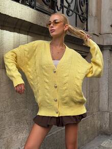 Women's Solid Color Minimalist Casual Long Sleeve Knit Sweater - Yellow - View 5
