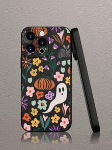1 pièce Étui de téléphone avec motif citrouille fantôme, avec rebord surélevé pour la caméra et protection des bords en TPU, compatible avec 16/15/14/13/12/11 Pro Max, Galaxy S25/S24/S23/S21 et série A54/A53/A52/A34/A15, cadeau mignon pour les amis, la famille, les couples, les anniversaires - Noir - Voir 7