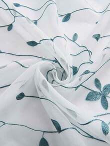 1pc Embroidered Sheer Curtain Panel, Floral Pattern, Rod Pocket Design, UV Protection, Breathable, Transparent, Polyester Material, No Lining, Suitable For Living Room, Bedroom, Dining Room - Blue - View 7
