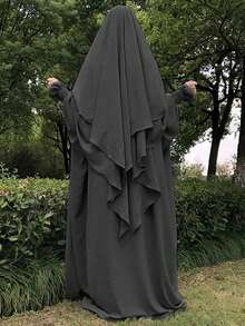 两件套双层系带头巾（Khimar）+宽松舒适长袍（Abaya），方便祈祷，适合穆斯林女性日常穿着和祈祷，四季皆宜。 - 彩色 - 查看 7