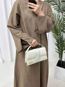 1pc Plain Sleeve Slit Abaya, Suitable For Women's Daily Wear And Prayer, All Season, Muslim Islamic Clothing