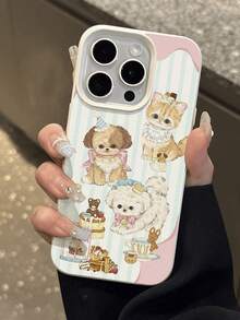 1 pieza Funda protectora de teléfono a prueba de caídas, antideslizante y suave con diseño de perro a rayas minimalista y de moda, compatible con Apple//otros teléfonos - Multicolor - Ver 4