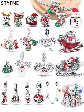 STYFNE 1pc Christmas Santa Sleigh, Christmas Tree, Snowman, Cute Reindeer Beaded Decor, Suitable For Bracelet DIY, Women Jewelry, Handmade Daily Small Gift