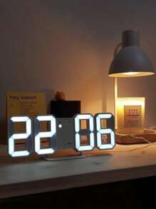 1 件现代 3D LED 数字台式时钟，适用于厨房卧室办公室，时尚设计 LED 白色夜灯装饰挂钟，具有多级亮度/时间/日期/闹钟，闹钟灯，时钟灯，夜灯，开学礼物