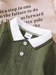 BrownBark 2pcs Baby Boys' Spring/Autumn Outfit, Solid Color Long Sleeve Collared Top + Pants Set, Regular Fit, Perfect For Outdoor, Baby Boy Autumn/Spring Clothing