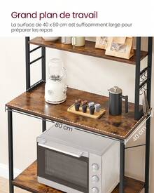 VASAGLE Étagère de Cuisine, Étagère pour Machine à Café, 6 Étagères, 6 Crochets, pour Four à Micro-ondes, Cadre en Acier, Style Industriel, 40 x 80 x 167 cm, Marron Rustique et Noir d'Encre - Tabac - Voir 3
