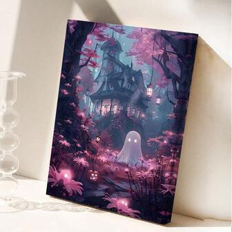 1 pieza Póster de Halloween con diseño moderno de fantasma, bruja y temas oscuros para decoración de habitación de Halloween, sin marco