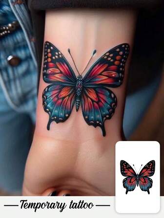 1 Piece Of Temporary Tattoo Stickers Waterproof And Sweat-Proof Colorful Tattoo Stickers Colorful Gradient Butterfly Wrist Imitation Tattoo Personalized Fashion Suitable For Girls