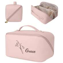 1pc Custom Leather Make Up Bag, Laser Engraving Slogan Or Name,Customize Your Exclusive Makeup Bag,Large Capacity Storage Bag For Travel, Friends Gift Customization