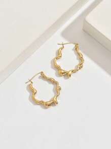 1 Pair Stainless Steel Unique Twist Design Hoop Earrings, Fashionable For All Occasions - Yellow Gold - View 4