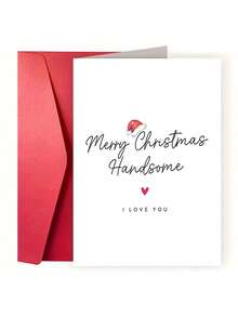 1 张送给丈夫或男朋友的圣诞贺卡 - “圣诞快乐，帅哥”爱情信息 - 带信封的节日贺卡 - 彩色 - 查看 6