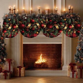 1 pièce/72 pièces Noël d'hiver, Joyeux Noël Cloche de Noël rouge imprimée, Serviette de cheminée, Écharpe de manteau, Chemin de table, Matériau en polyester, Cadeau de fête, Fournitures de fête, Convient pour la décoration de la cheminée, de la table à manger à la maison